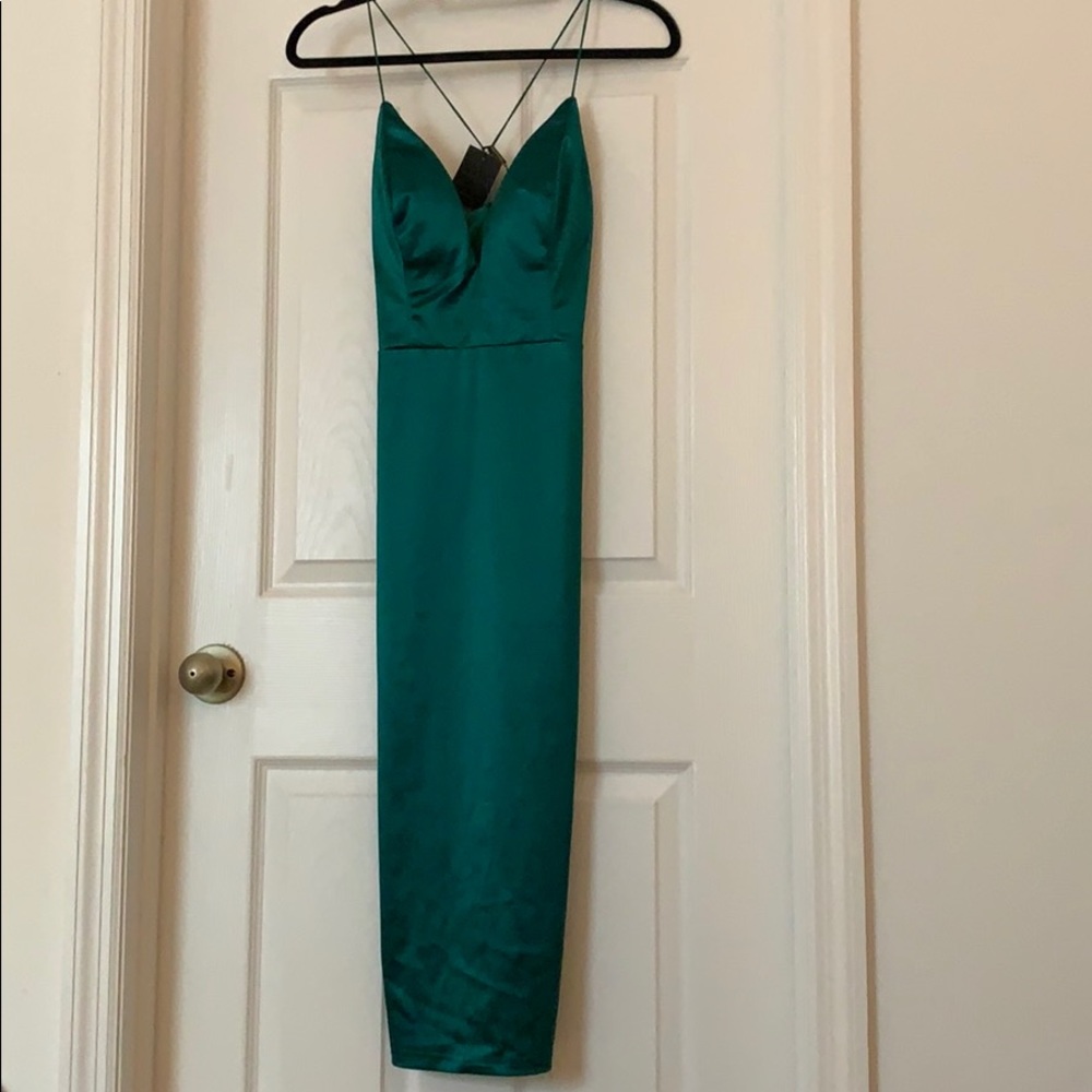 JLUXLABEL Teal Satin Midi Dress